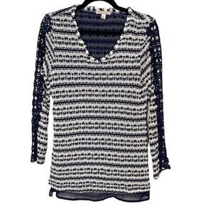 Navy and White Striped Women's Top
